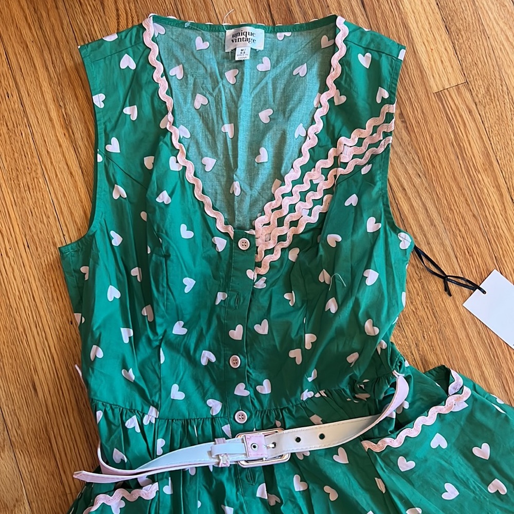 Unique Vintage Rockabilly green and pink heart print swing rockabilly dress - Picture 2 of 8